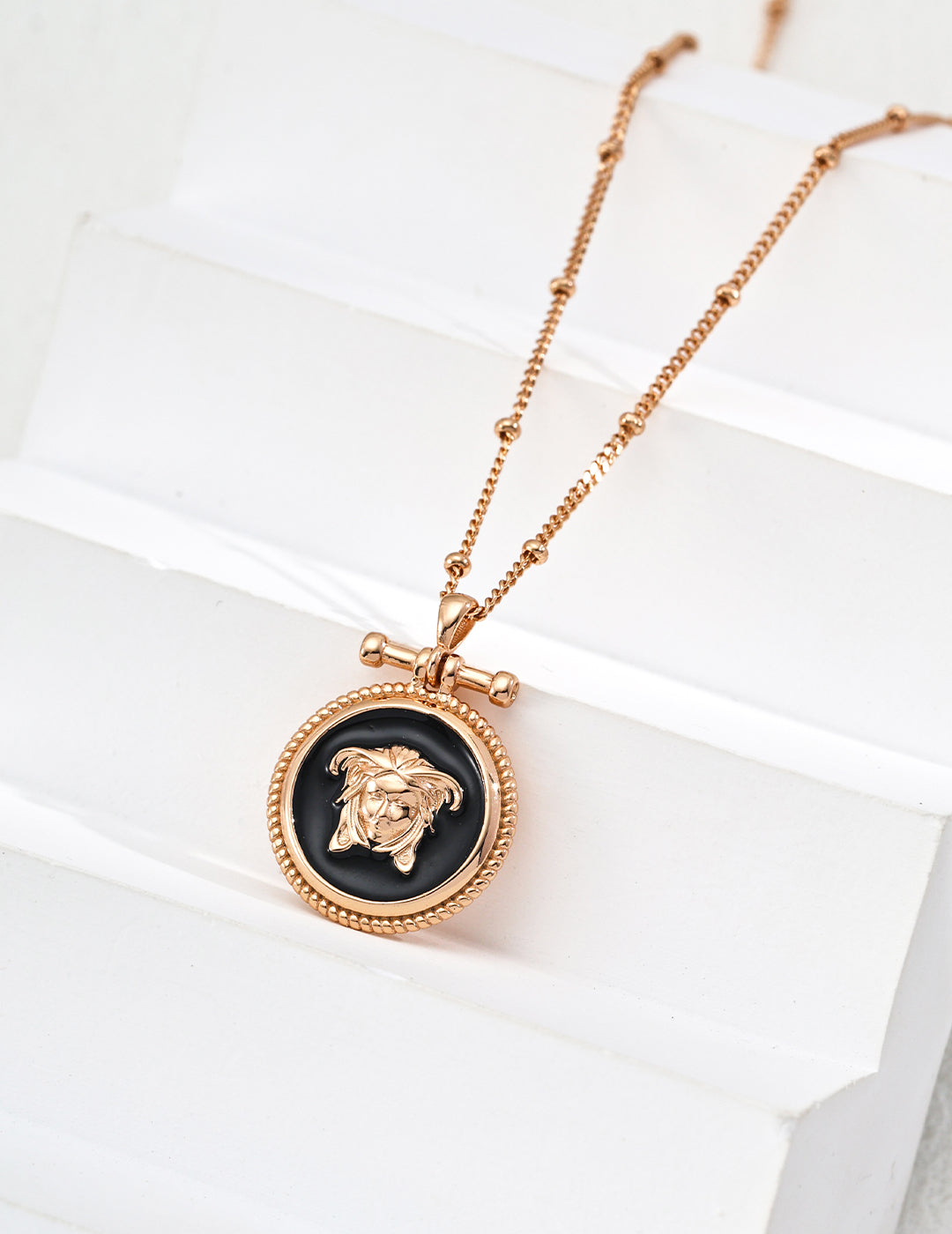 Silver Retro Black Enamel Necklace|Vintage-Inspired Bold Elegance