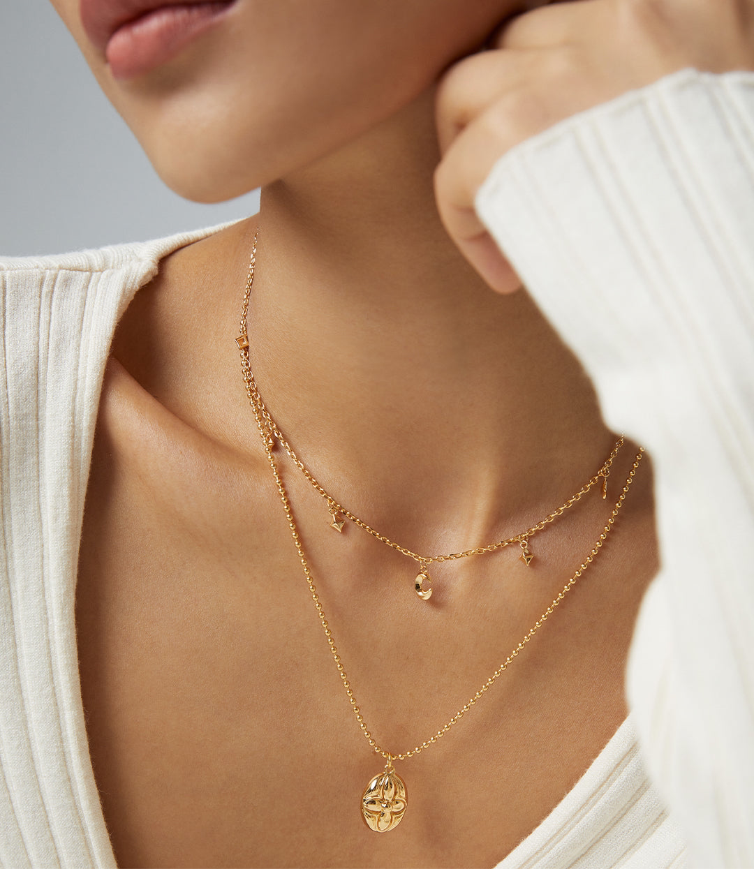 Celestial Moon & Stars Necklace|Retro Gold & White Gold Cosmic Elegance