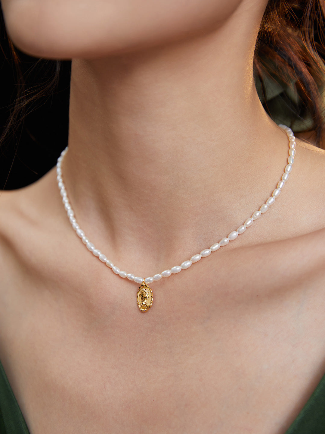 Rice Pearl Pure Silver Necklace|Retro Gold Timeless Elegance