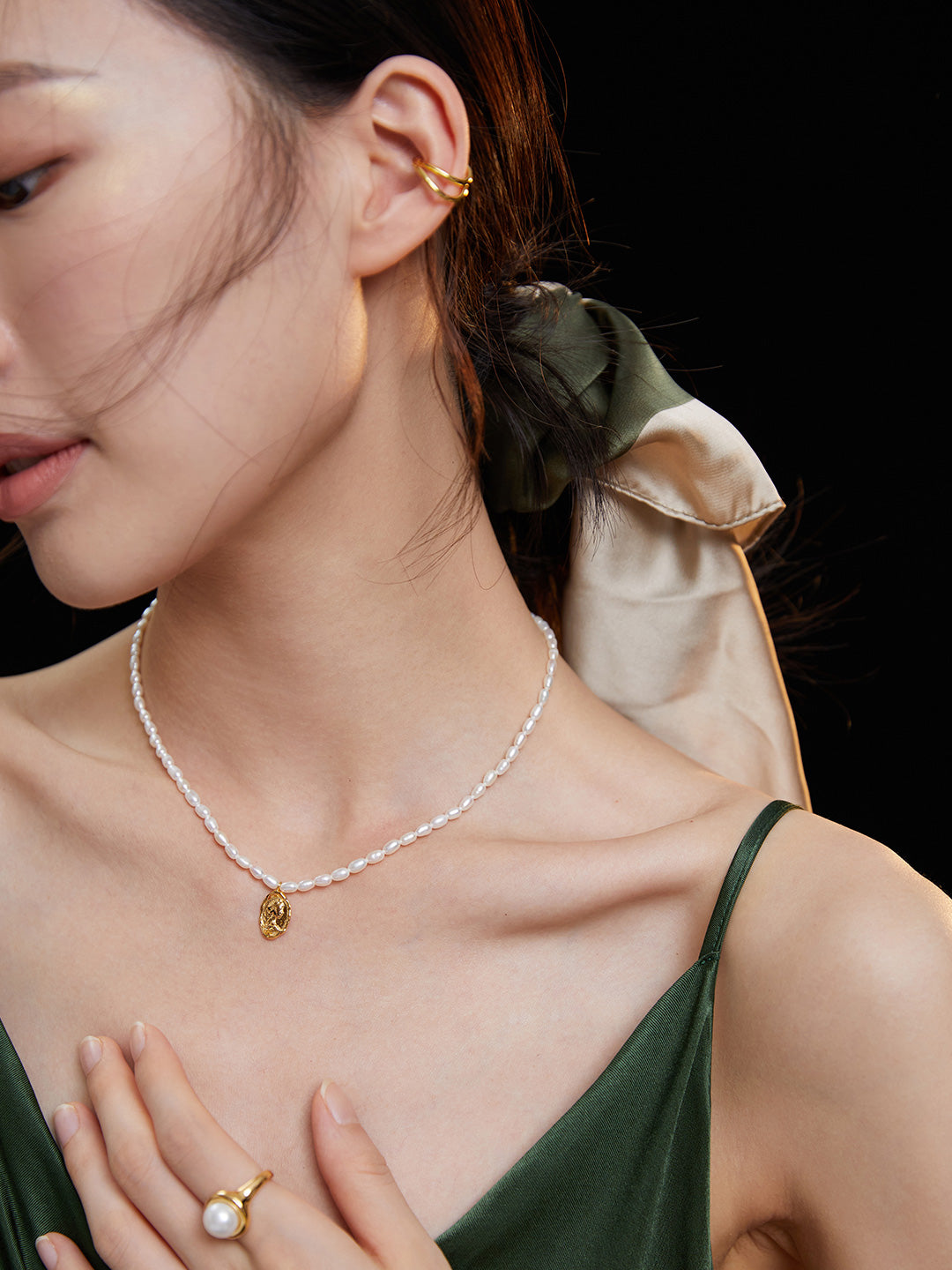 Rice Pearl Pure Silver Necklace|Retro Gold Timeless Elegance