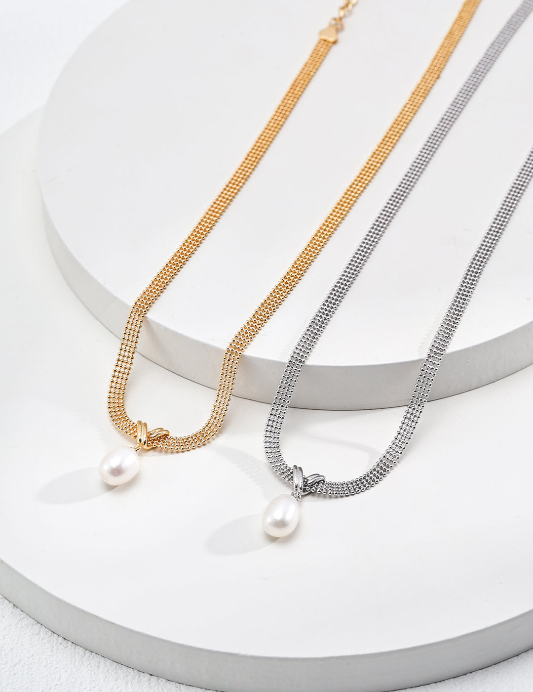 Pure Silver Pearl Necklace|Timeless Elegance in Retro Gold & White Gold