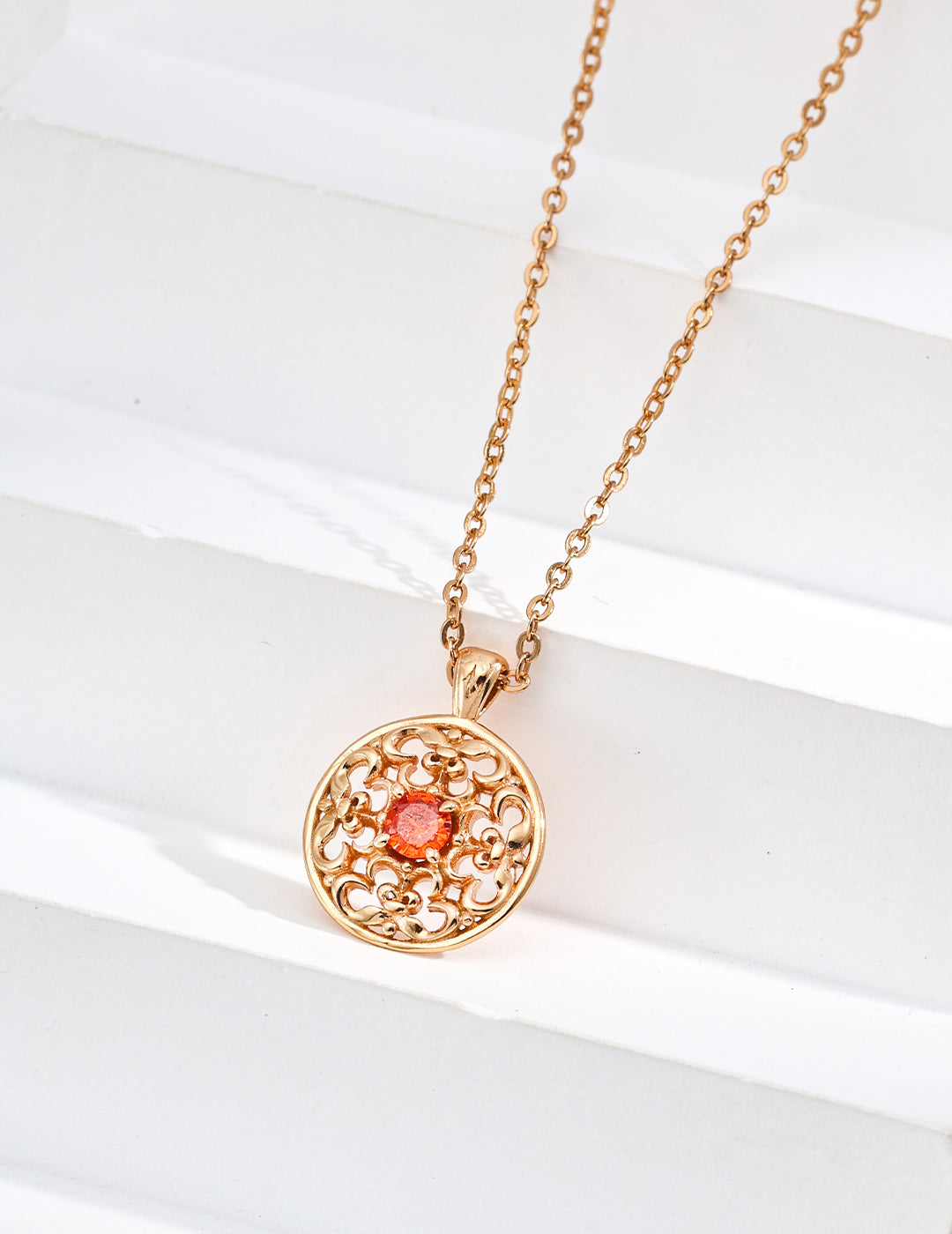 Retro Red Zirconia Necklace|Vintage Glamour in Retro Gold