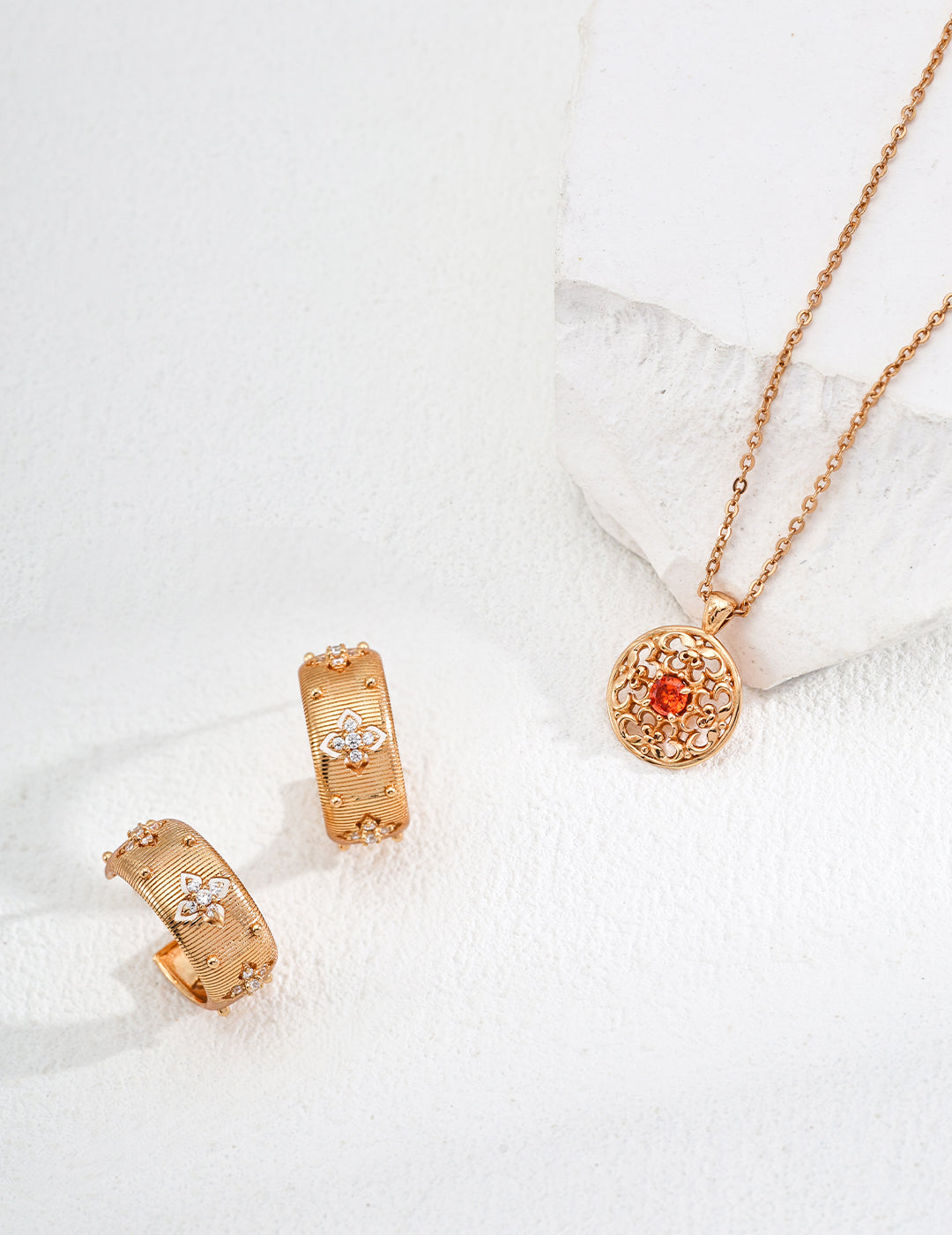 Retro Red Zirconia Necklace|Vintage Glamour in Retro Gold