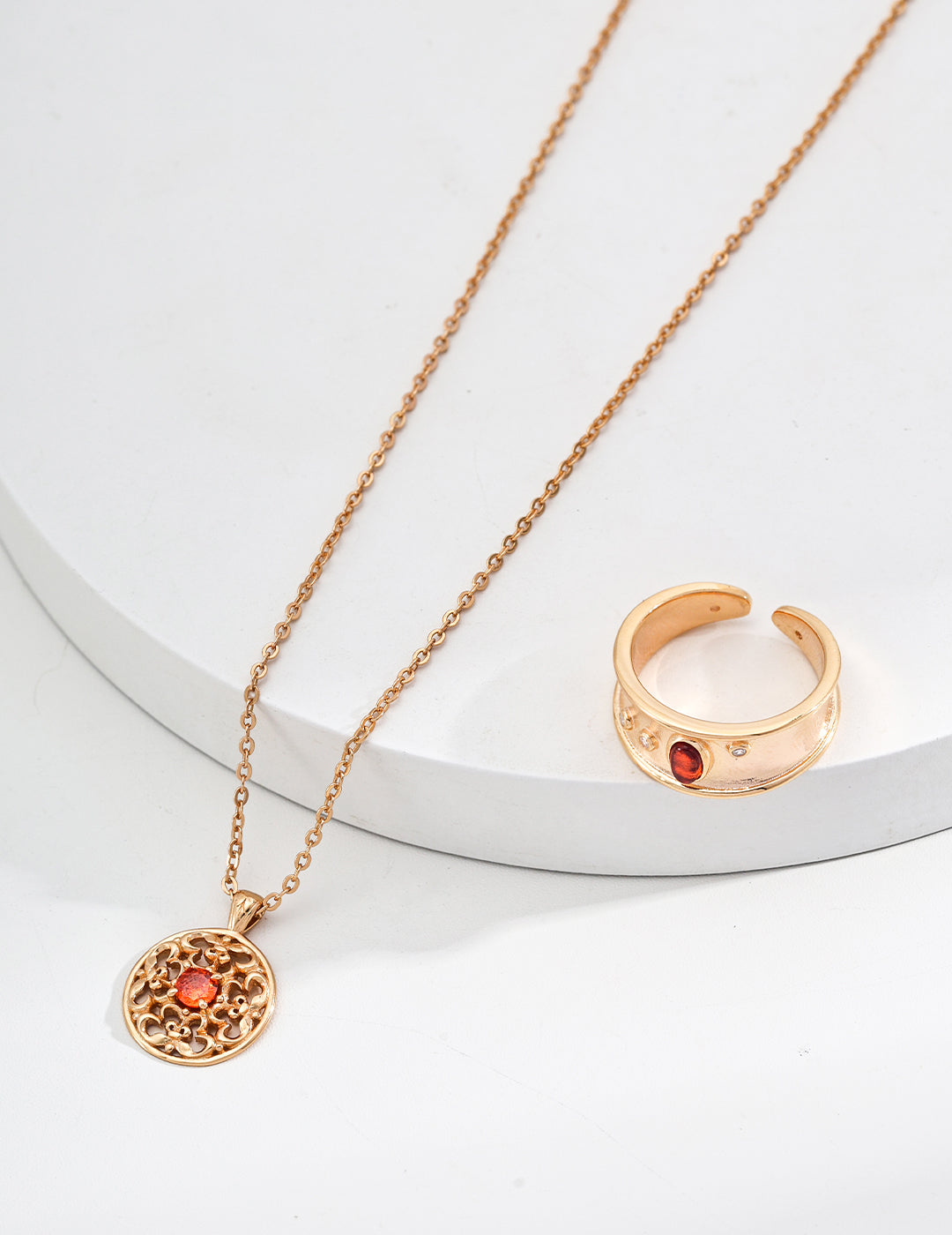 Retro Red Zirconia Necklace|Vintage Glamour in Retro Gold