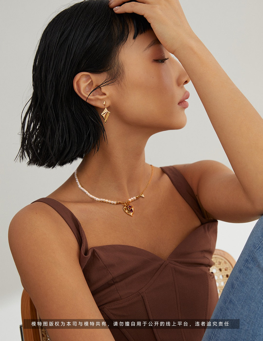 Irregular Texture Heart Pearl Necklace|Retro Gold & White Gold Vintage Romance