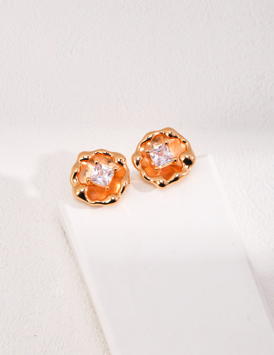Floral Zirconia Earrings|Princess Cut Retro Gold