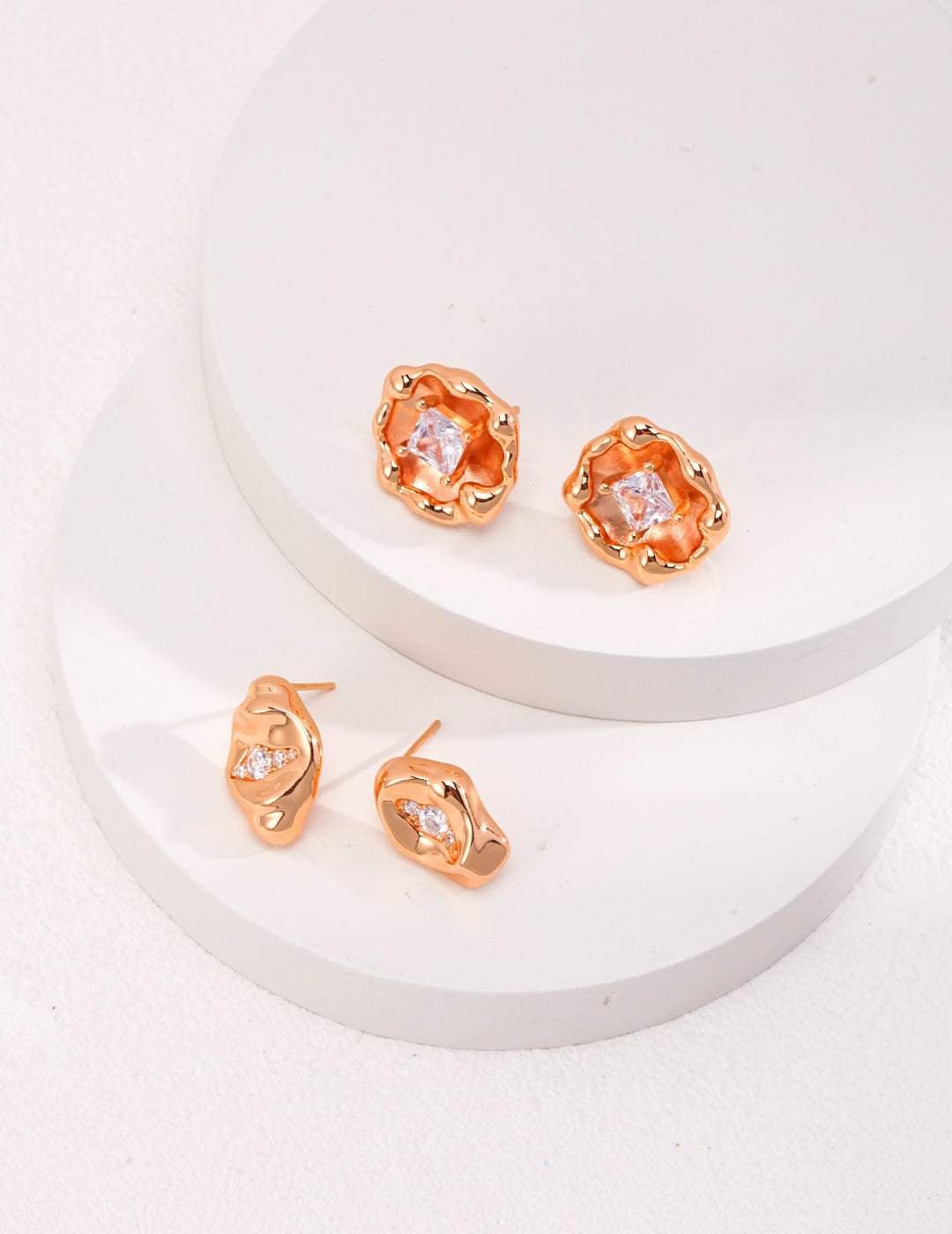 Floral Zirconia Earrings|Princess Cut Retro Gold