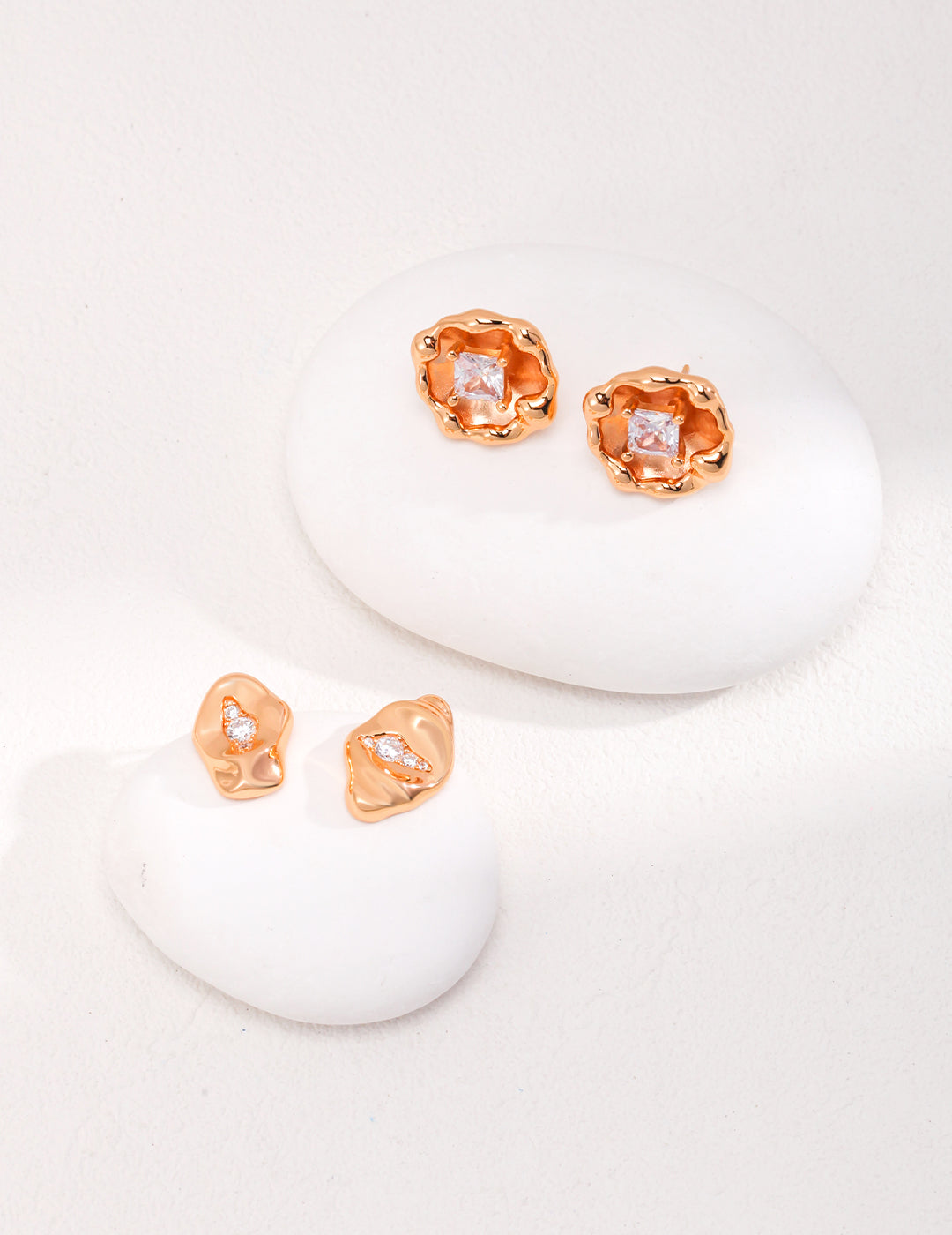 Floral Zirconia Earrings|Princess Cut Retro Gold