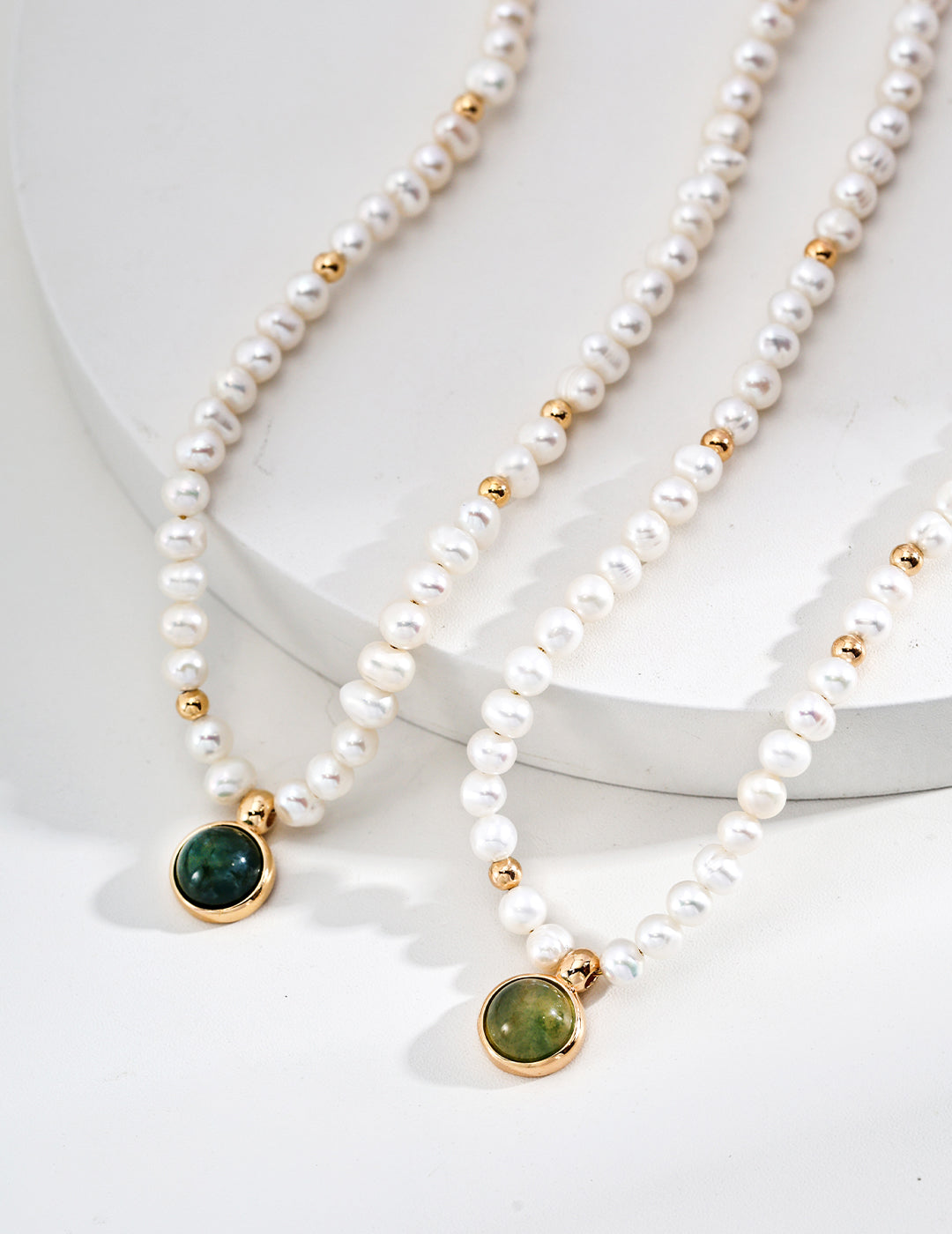 Pearl & Moss Agate Necklace|Retro Gold Vintage Elegance