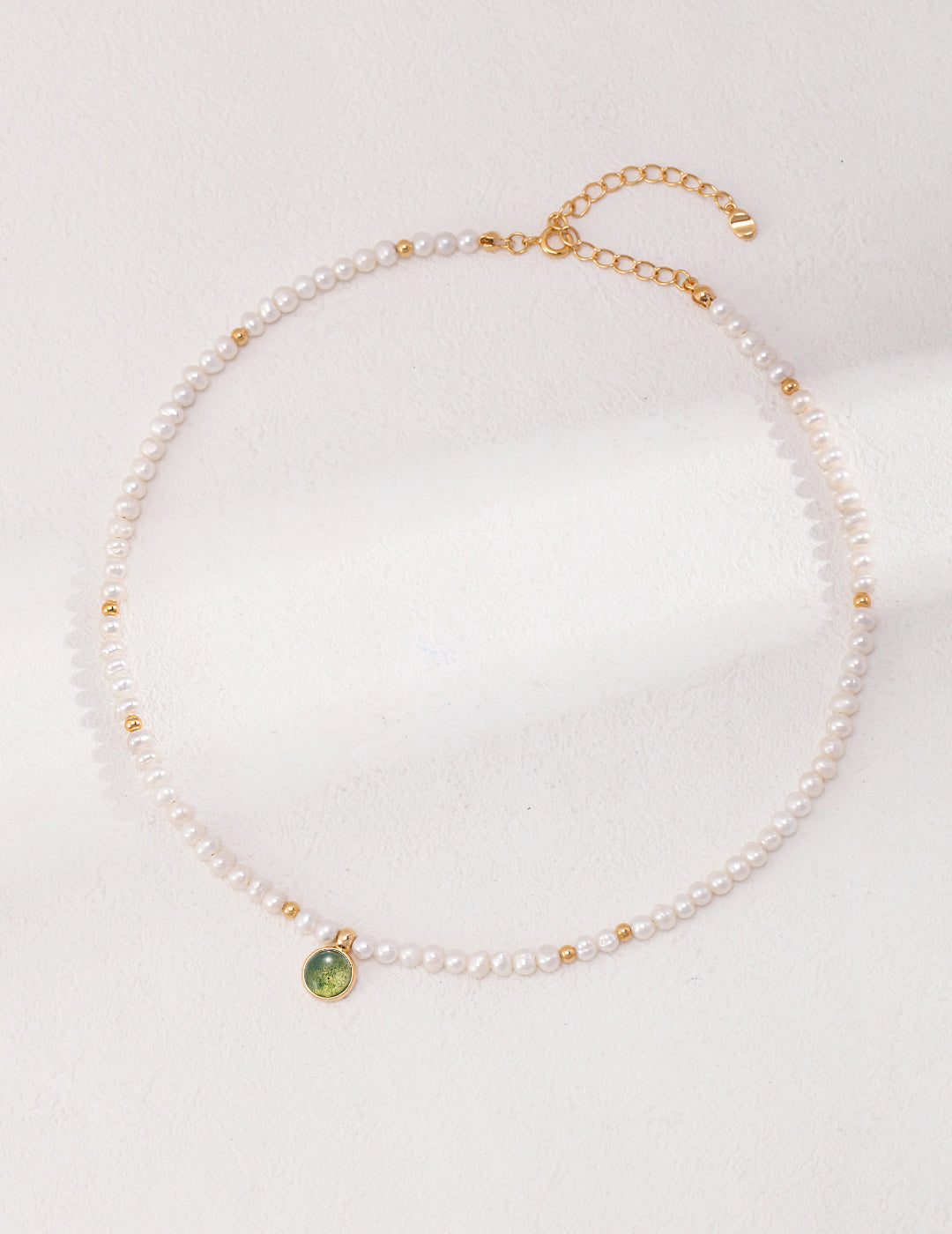 Pearl & Moss Agate Necklace|Retro Gold Vintage Elegance