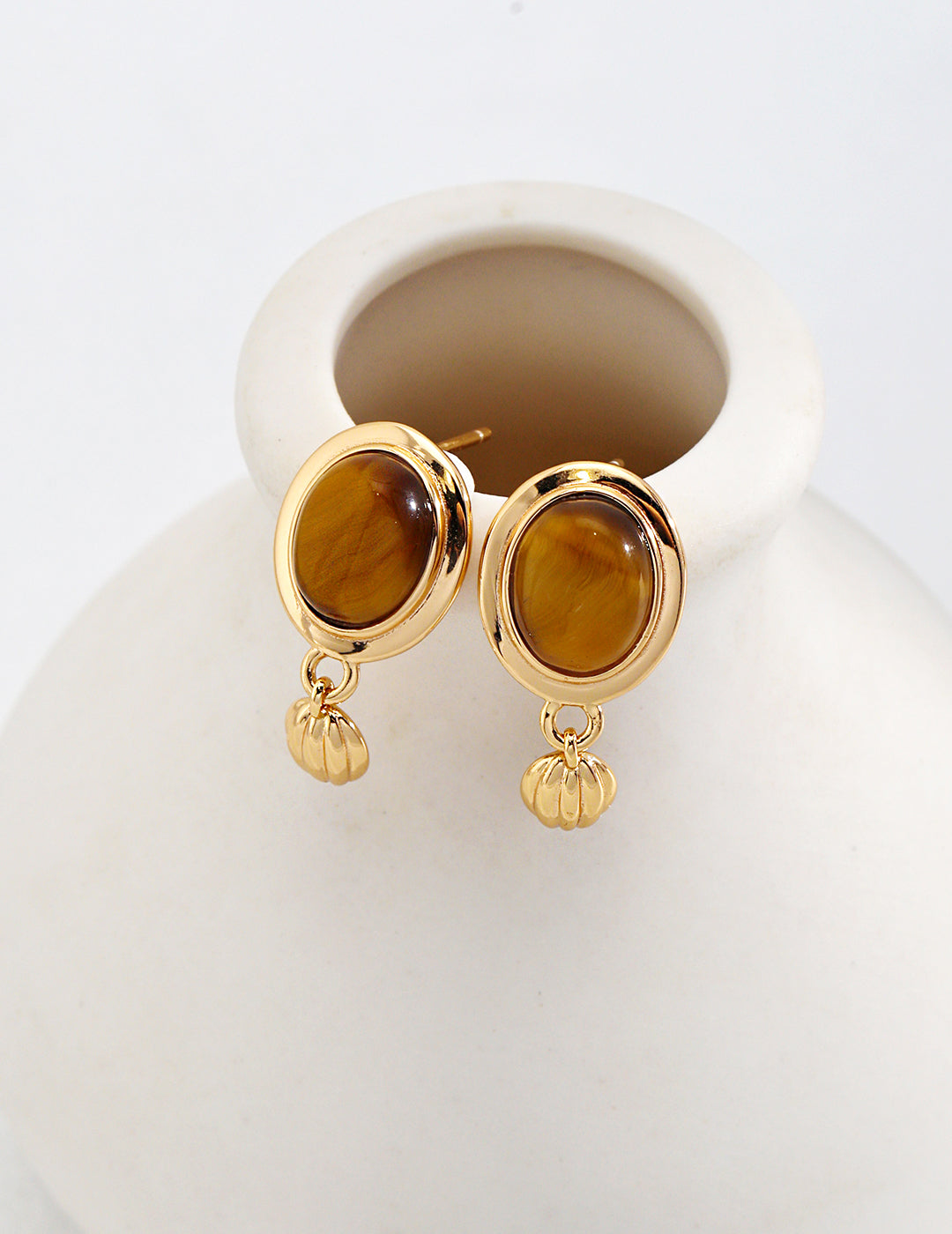 Tiger Eye Stud Earrings|Retro Gold Minimalist Energy