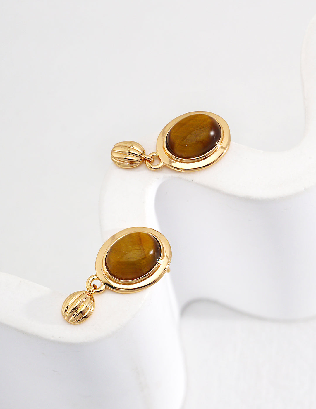 Tiger Eye Stud Earrings|Retro Gold Minimalist Energy