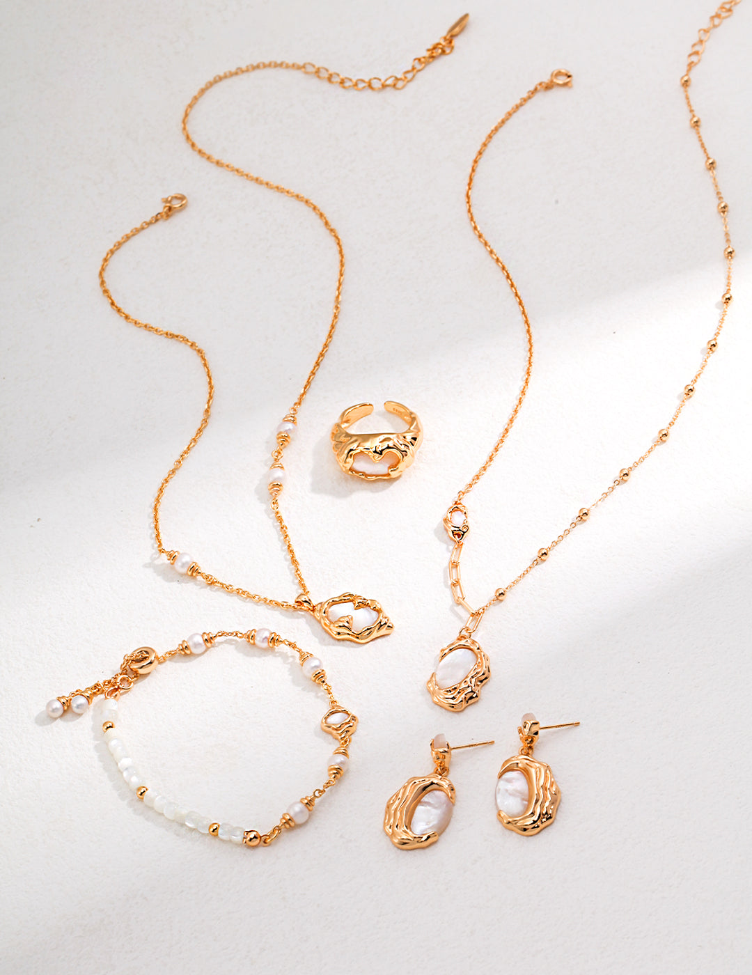 Lava Texture Mother-of-Pearl Jewelry Set|Retro Gold & White Gold