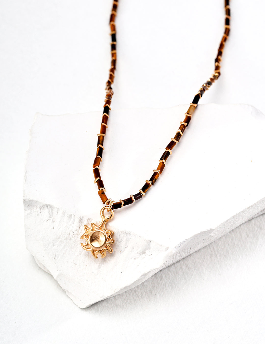 Tiger Eye Stone Necklace|Grounding Energy in Vintage Gold