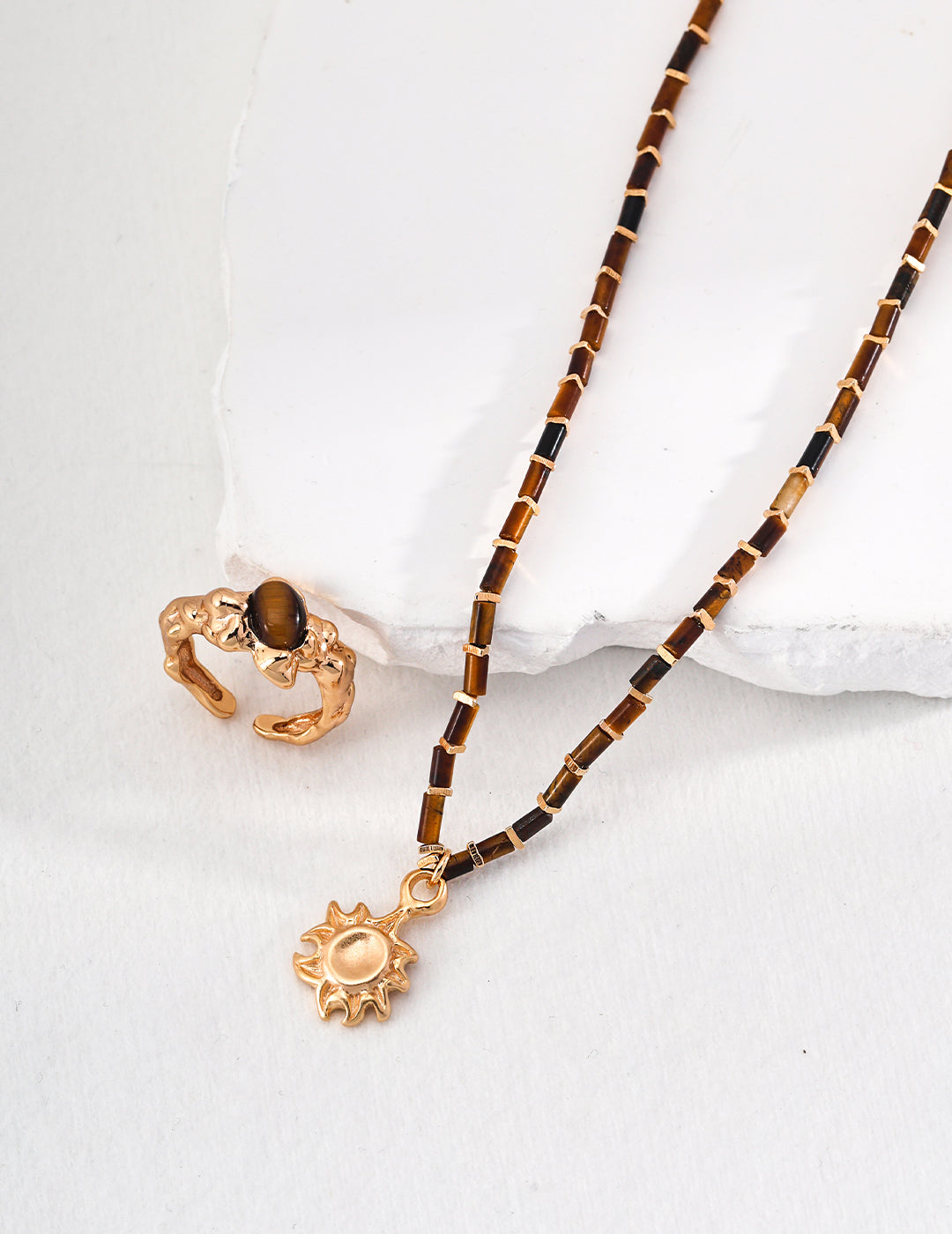 Tiger Eye Stone Necklace|Grounding Energy in Vintage Gold