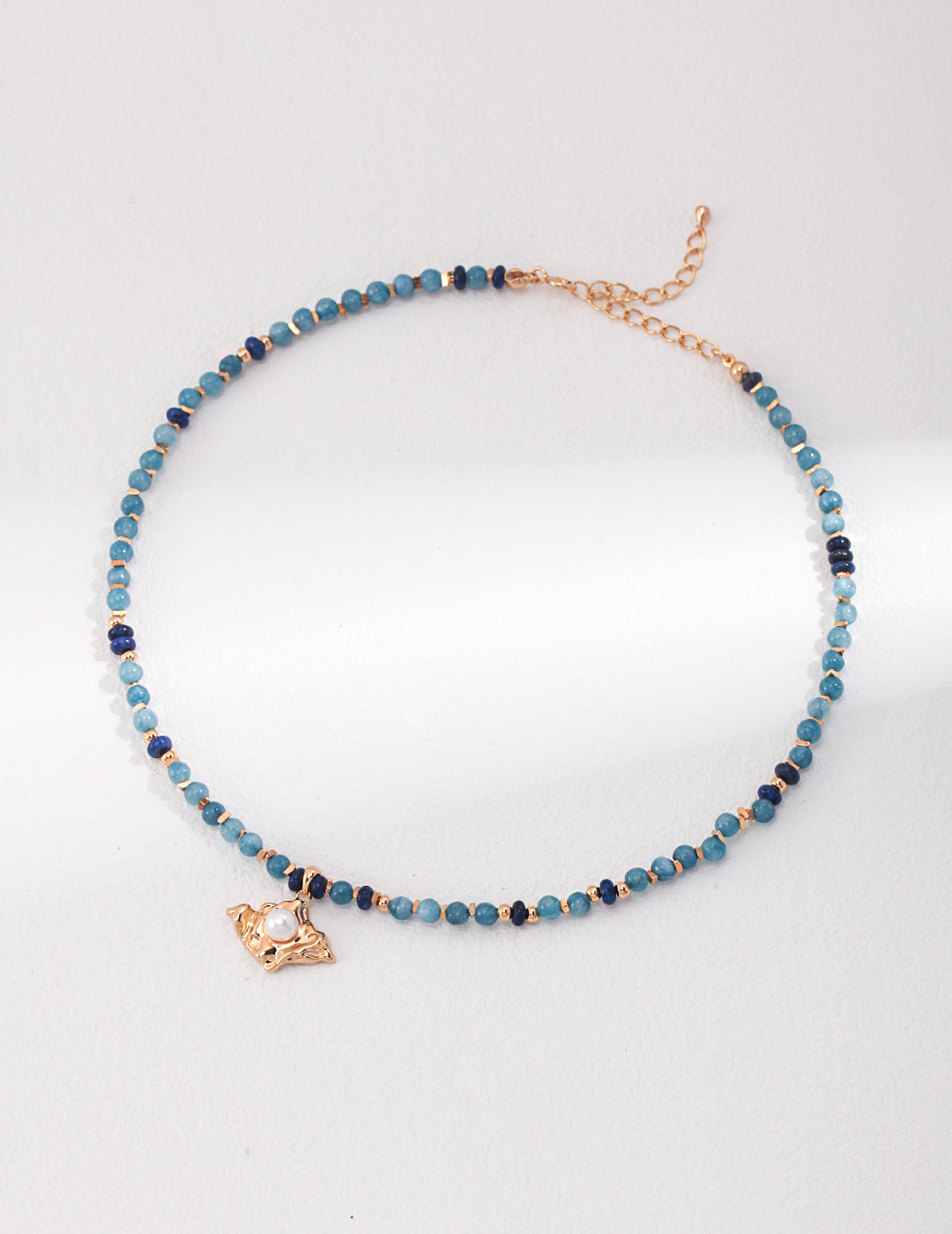 Amazonite, Lapis & Pearl Necklace|Earthy Energy in Vintage Gold