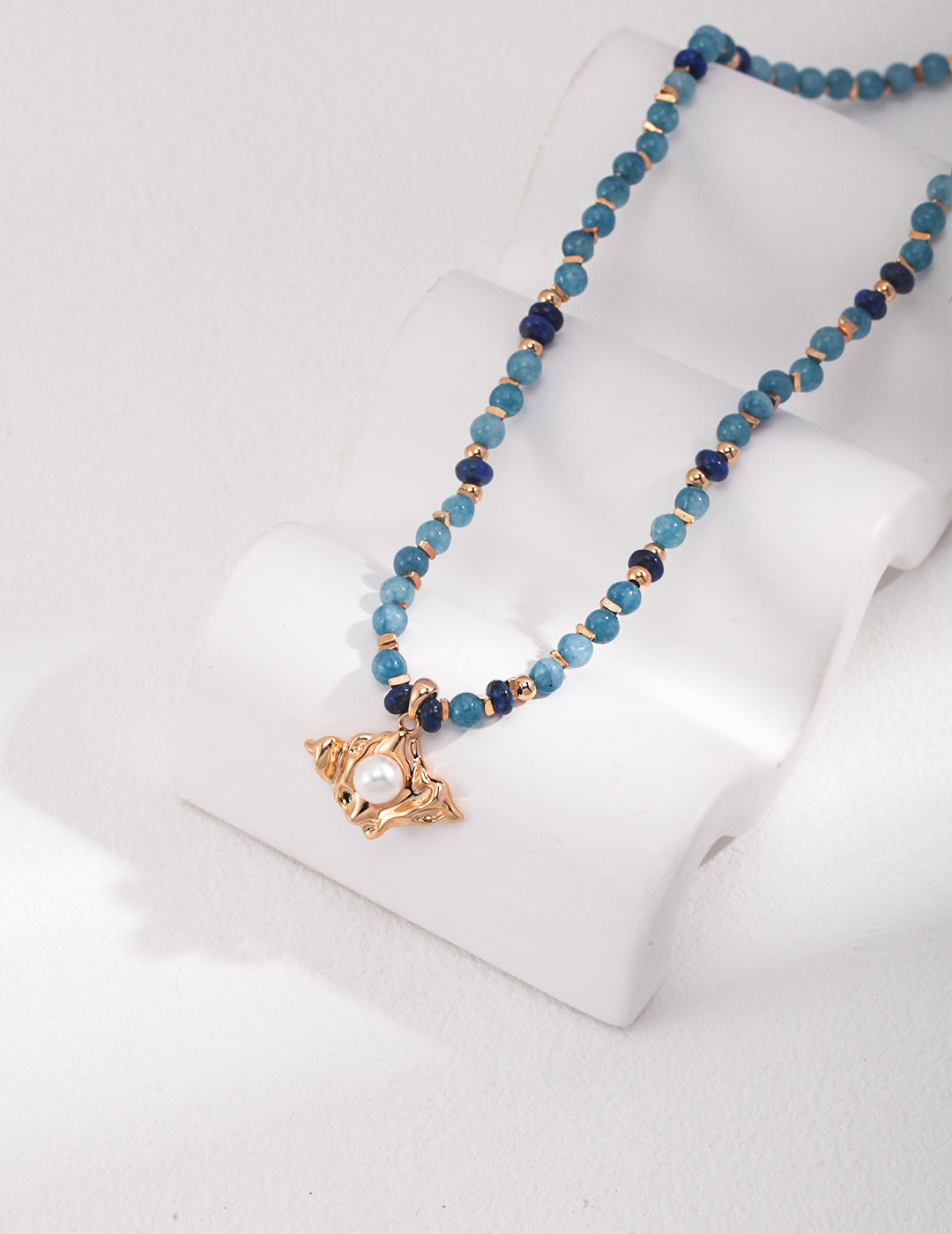 Amazonite, Lapis & Pearl Necklace|Earthy Energy in Vintage Gold