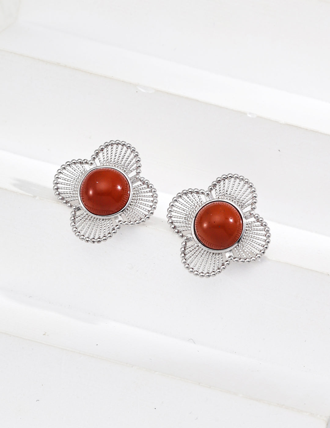 Retro Red Agate Earrings｜Vintage Charm in Retro Gold & White Gold