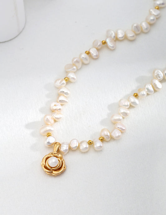 Camellia Style Natural Pearl Necklace｜Symbol of Pure Love