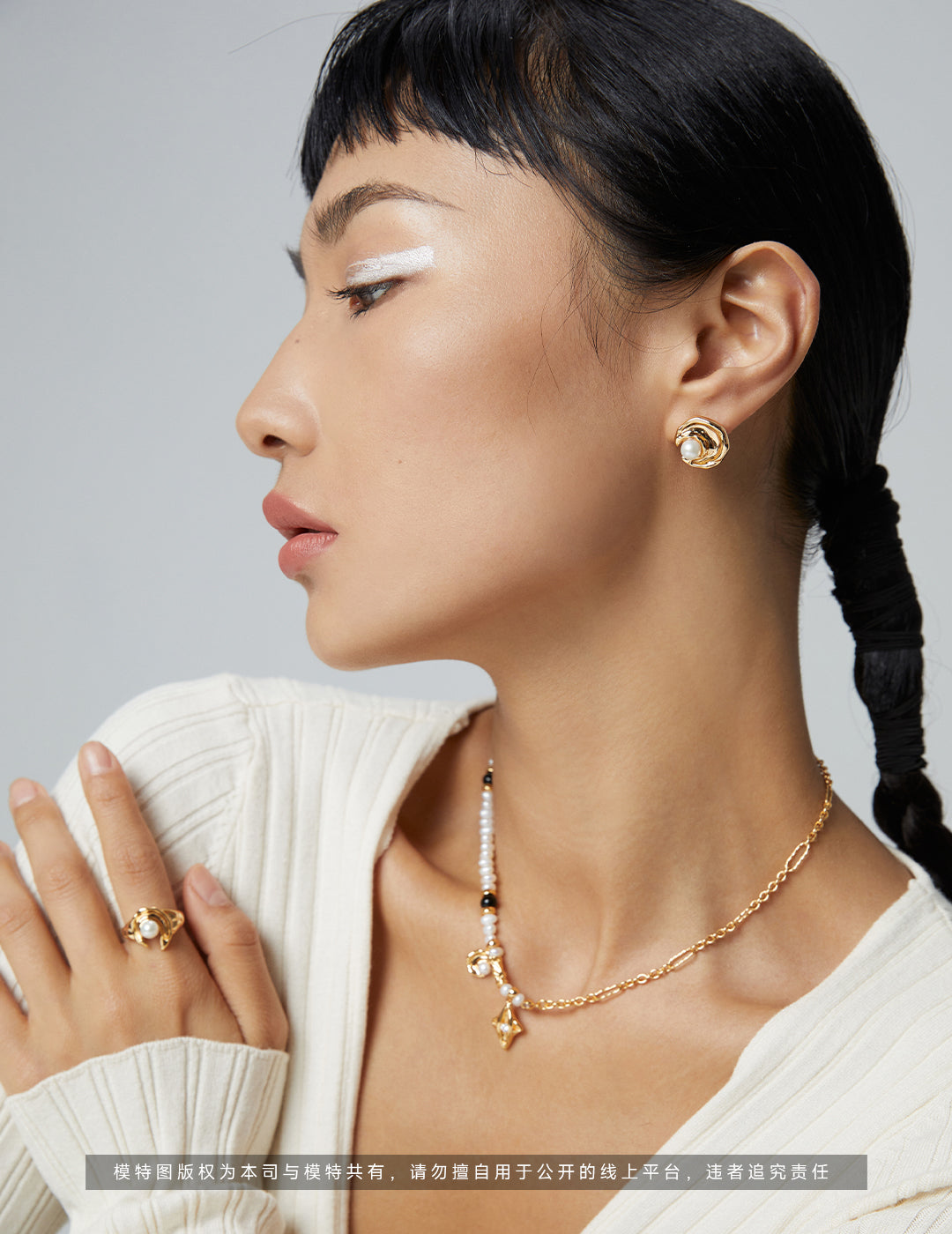 Celestial Pure Silver Pearl Necklace｜Vintage Elegance with Black Agate & Zirconia