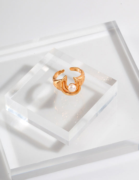 Celestial Design Pearl Ring｜Retro Gold & White Gold Cosmic Elegance