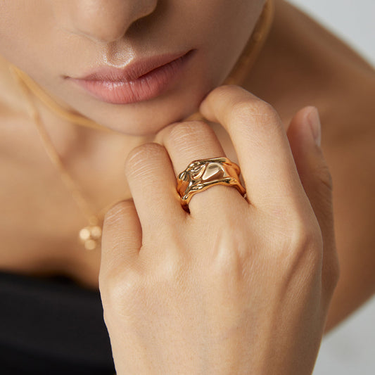 Lava Series Wide Band Ring｜Retro Gold & White Gold Molten Elegance
