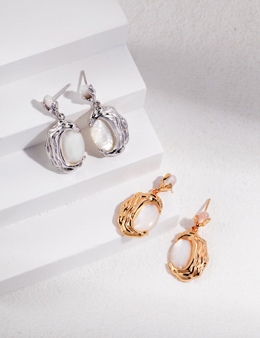 Mother-of-Pearl Earrings｜Lava Series in Retro Gold & White Gold