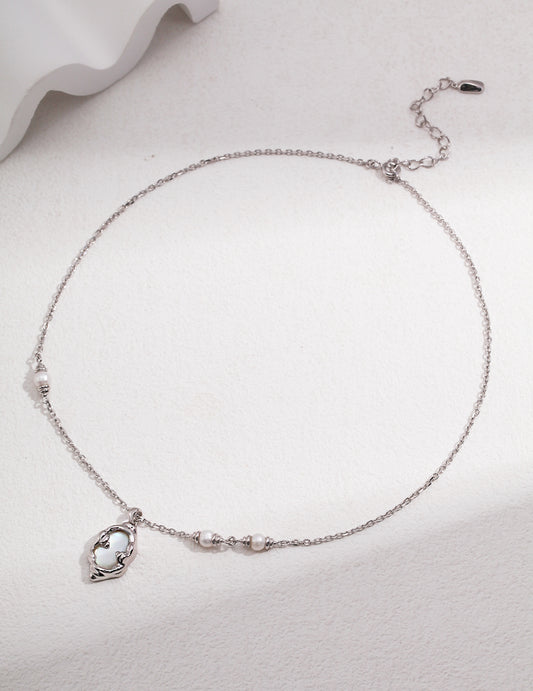 Lava Series Natural Mother-of-Pearl Fluid Pure Silver Pearl Necklace｜Molten Elegance in Retro Gold & White Gold