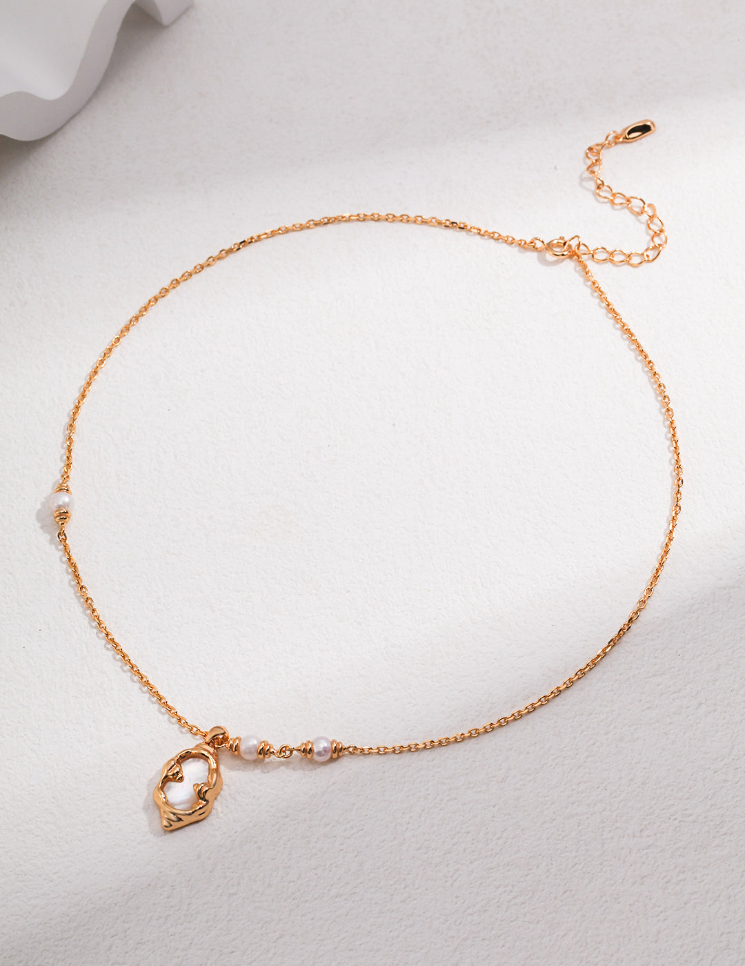 Lava Series Natural Mother-of-Pearl Fluid Pure Silver Pearl Necklace｜Molten Elegance in Retro Gold & White Gold