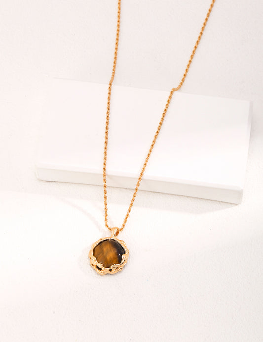 Lava Series Tiger Eye Necklace｜Molten Elegance in Retro Gold