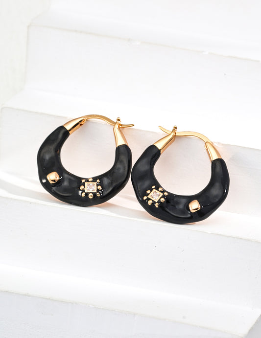 Fashion Retro Drip Enamel Zirconia Earrings｜Vintage Glamour in Retro Gold