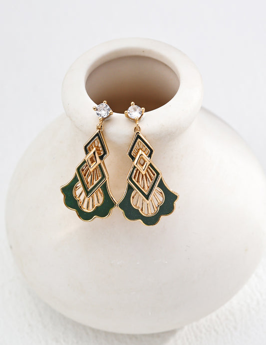 Retro Drip Enamel Zirconia Drop Earrings｜Vintage Elegance in Retro Gold
