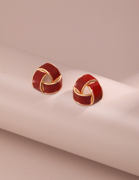 Retro Red Drip Enamel Earrings｜Vintage Triangle Design in Retro Gold