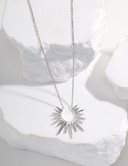 Pure Silver Sun Minimalist Necklace｜Celestial Elegance in Retro Gold & White Gold