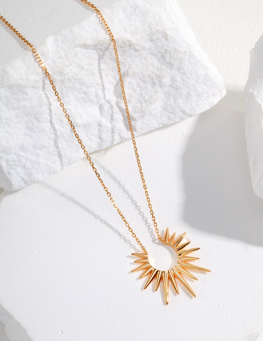 Pure Silver Sun Minimalist Necklace｜Celestial Elegance in Retro Gold & White Gold