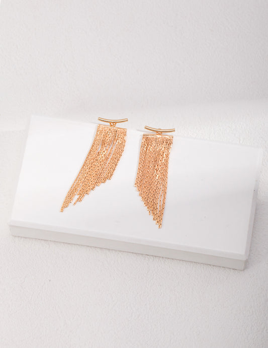Pure Silver Fringe Earrings｜Retro Gold & White Gold Elegant Dangles