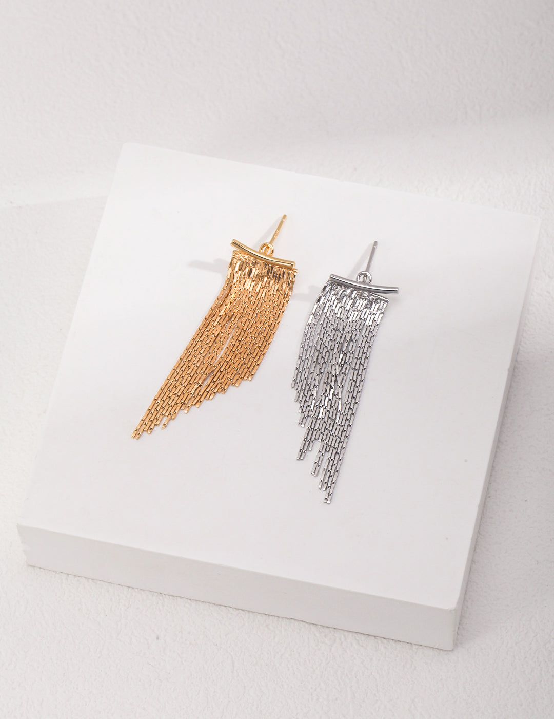 Pure Silver Fringe Earrings｜Retro Gold & White Gold Elegant Dangles