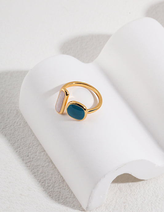 Macaron & Morandi Enamel Ring｜Retro Gold French Charm