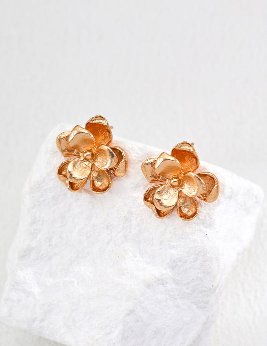 Minimalist Floral Earrings｜Retro Gold Vintage Bloom