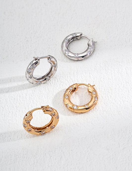 Moon Zirconia Earrings｜Retro Gold & White Gold Celestial Elegance