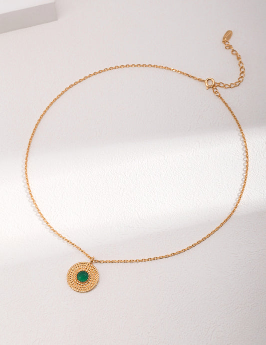 Green Chalcedony Necklace｜Retro Gold Vintage Elegance