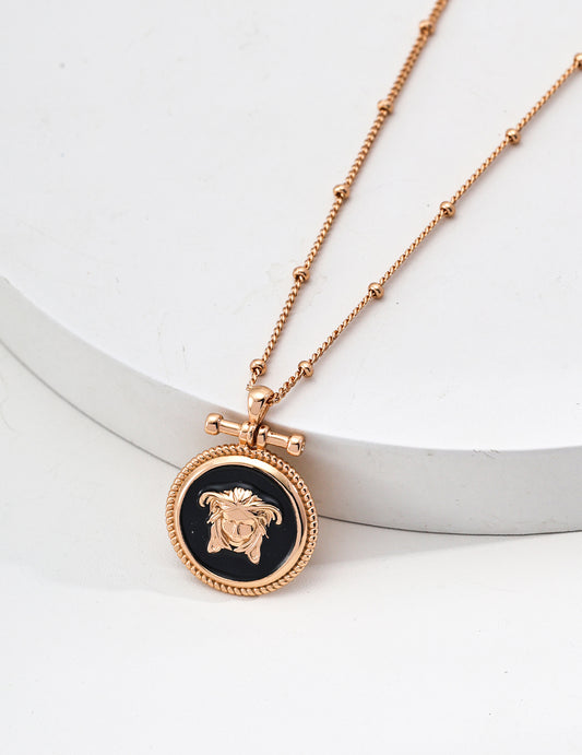 Silver Retro Black Enamel Necklace｜Vintage-Inspired Bold Elegance