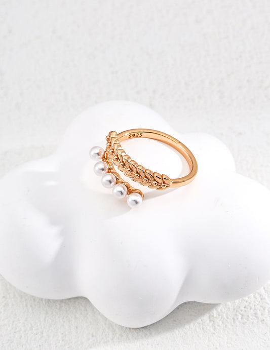 Designer Faux Pearl Ring｜Retro Gold & White Gold Minimalist Elegance