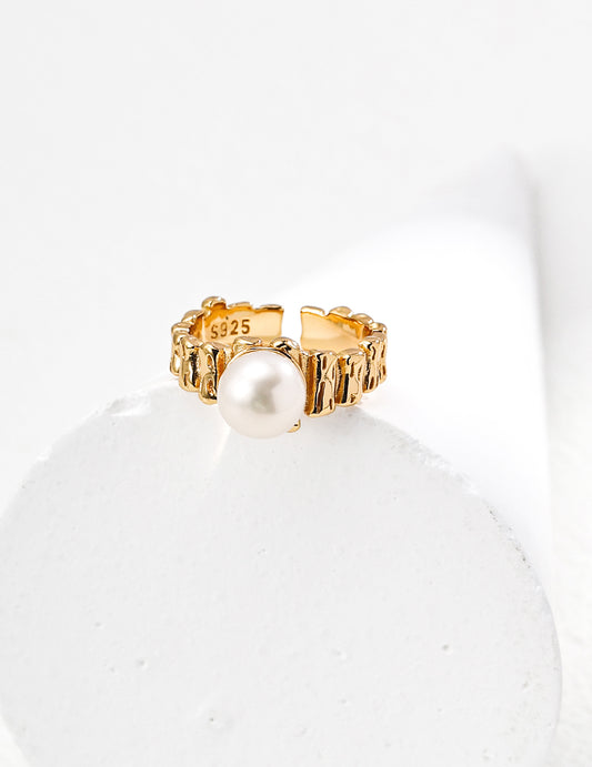 Natural Pearl Adjustable Ring｜Retro Gold & White Gold Timeless Elegance