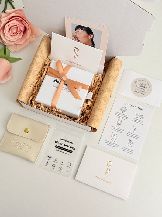 Jewelry Care & Packaging Set｜Drawer Box, Jewelry Pouch & Polishing Cloth