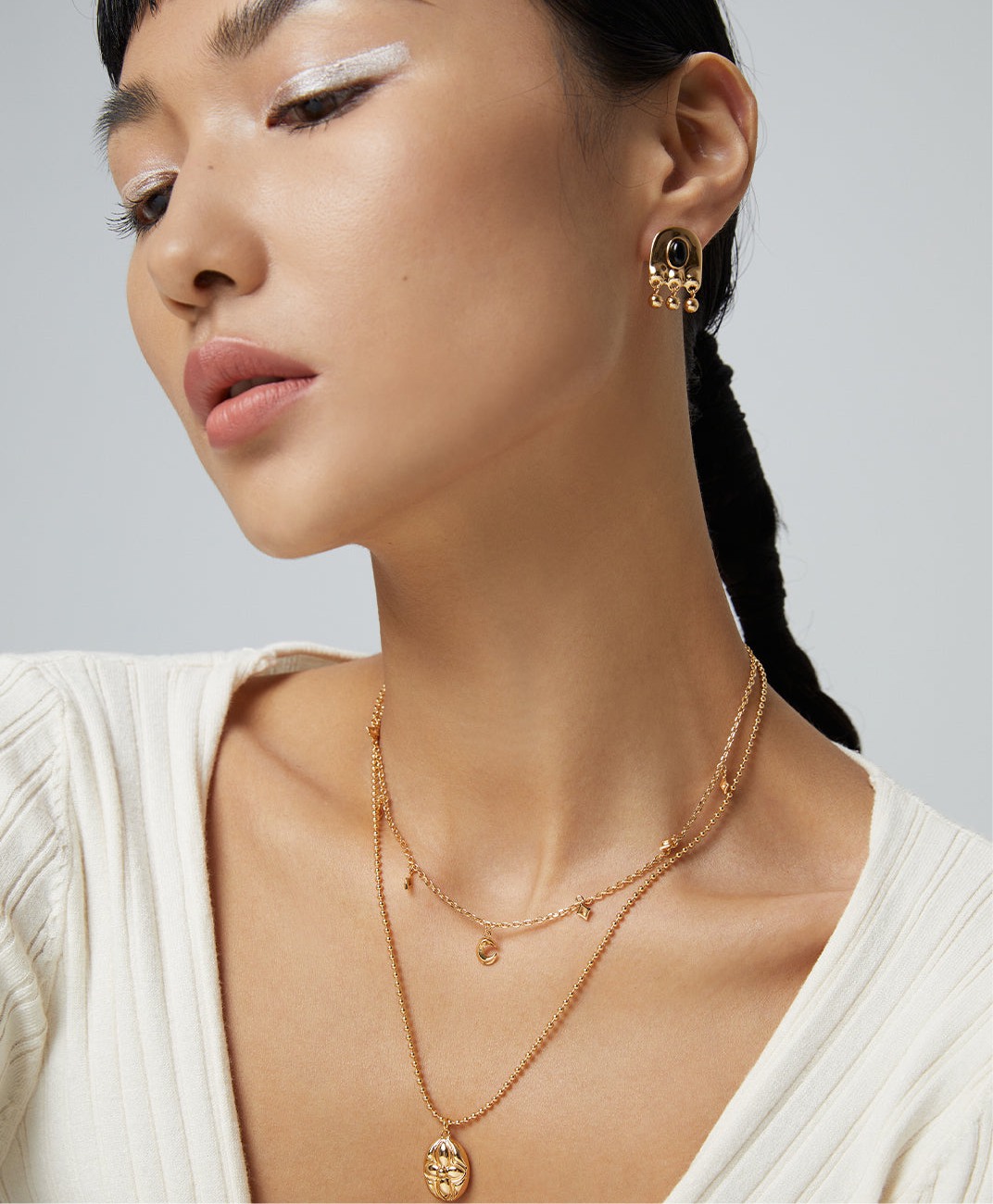 Celestial Moon & Stars Necklace｜Retro Gold & White Gold Cosmic Elegance