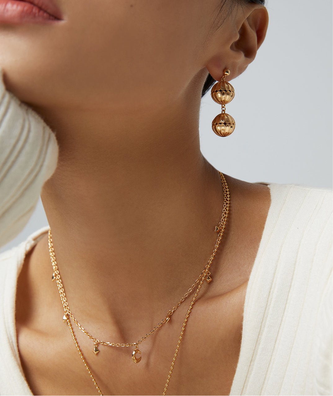 Celestial Moon & Stars Necklace｜Retro Gold & White Gold Cosmic Elegance
