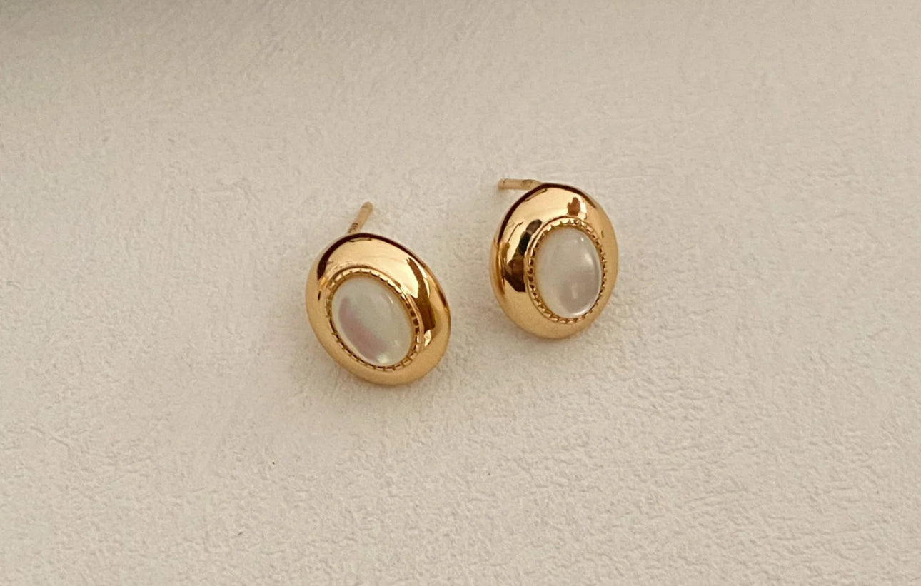 S925 SILVER VINTAGE MOTHER-OF-PEARL EARRINGS