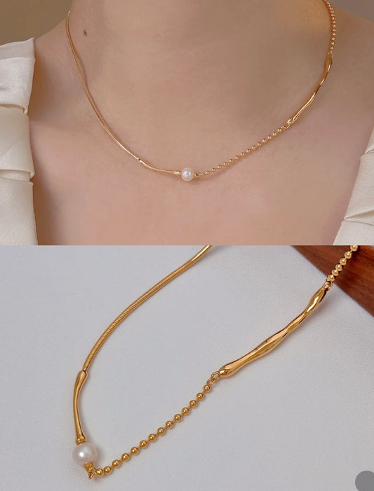 Natural Pearl Necklace｜Elegant Minimalism in Retro White Gold