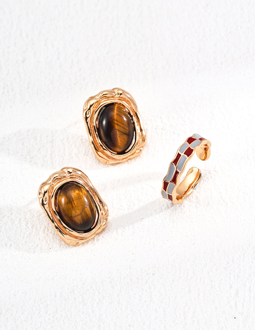 Natural Tiger Eye Earrings｜Retro Gold Vintage Charm